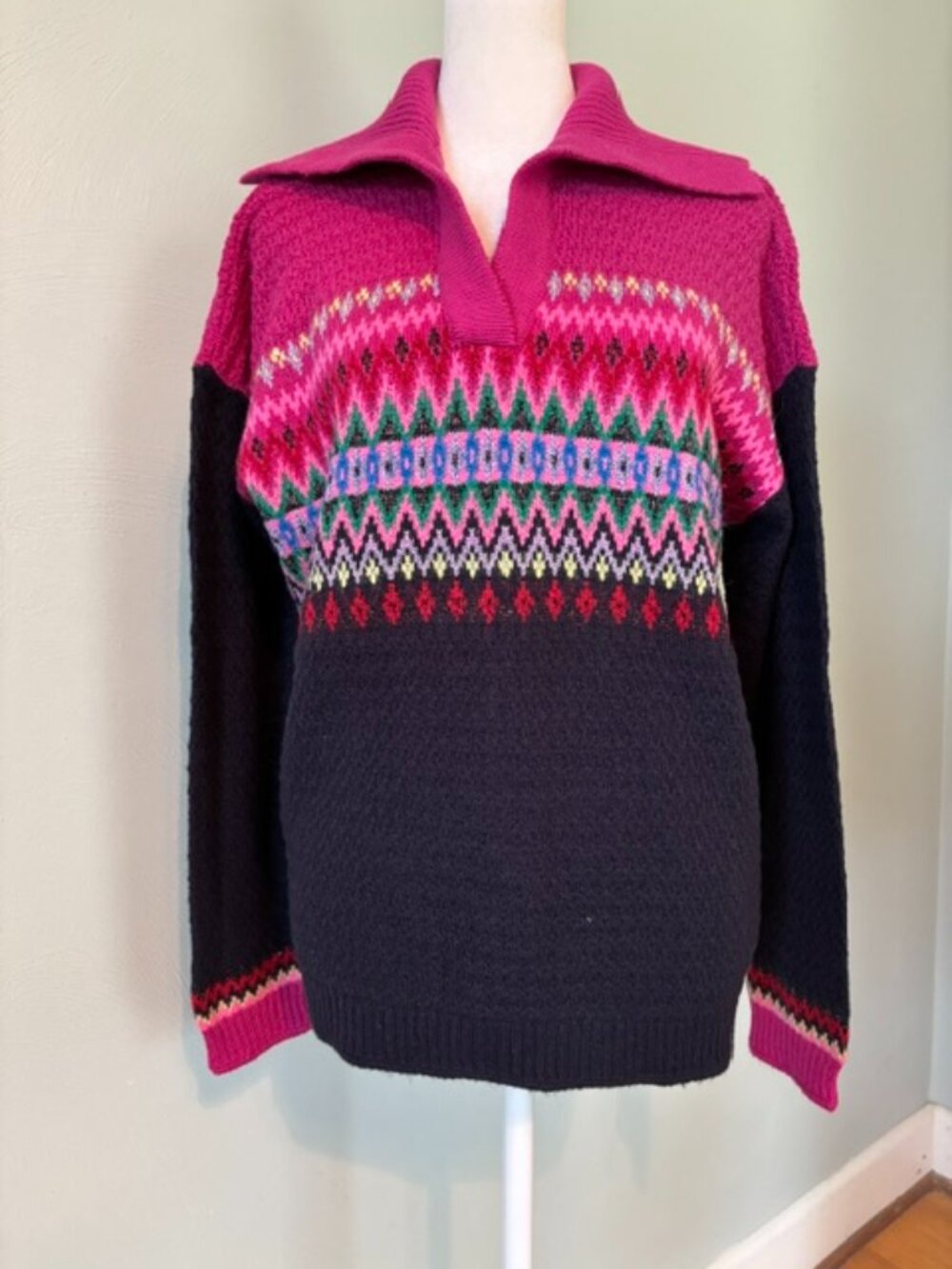 Talbot's Colorful Johnny Collar Chevron Fair Isle Sweater Size Medium